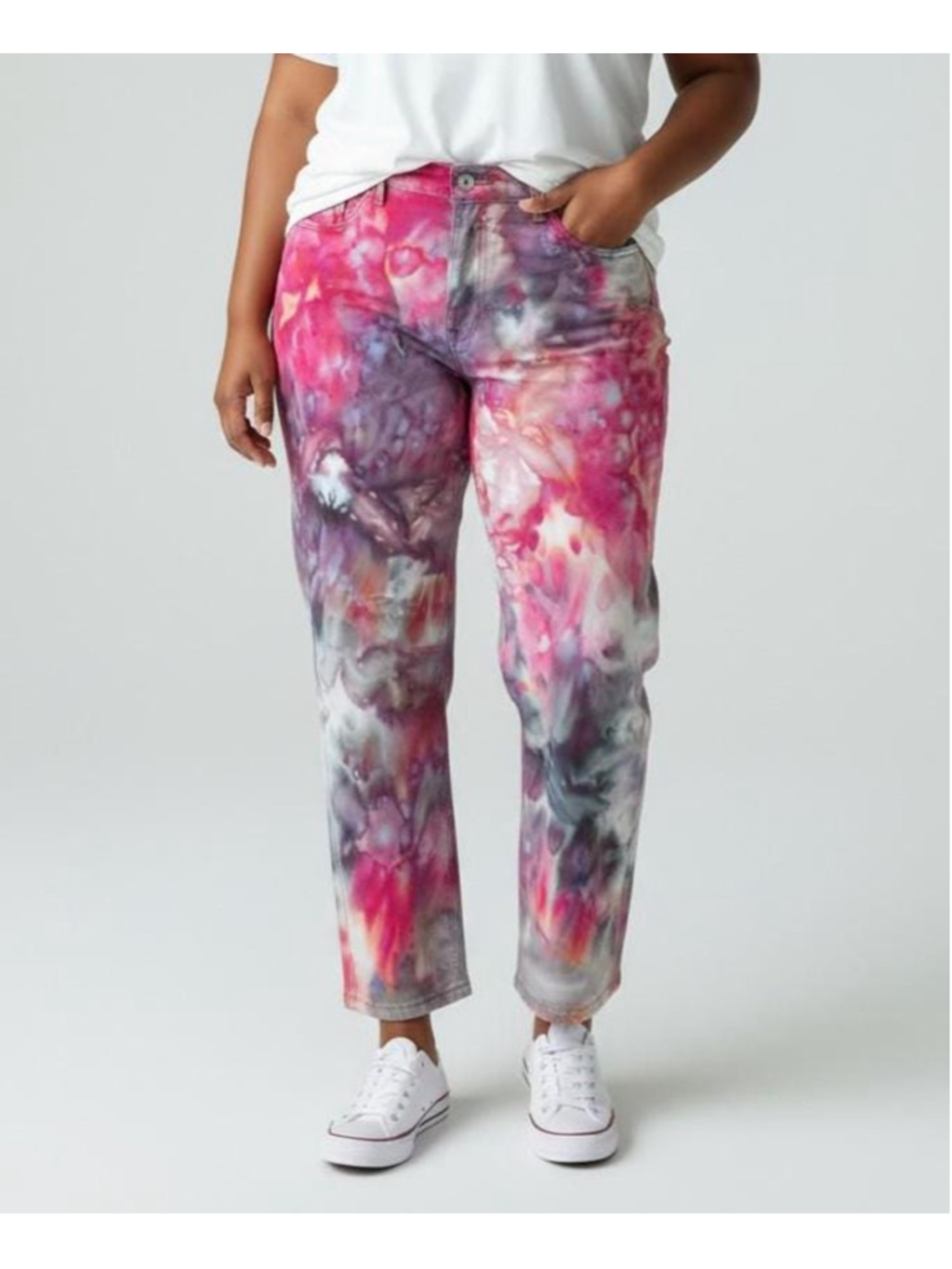 Size 20W Hand Dyed Levi's 501 Button FlyJeans, Ice Dye Pink & Charcoal Denim